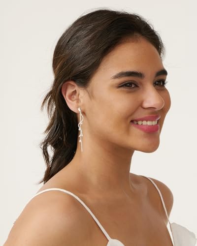 Dangle Earrings for Women - 14K Gold/White Gold/Rose Gold Plated Butterfly Heart Star Hoop Chain Long Tassel Cubic Zirconia CZ Dangle Earrings - color: Silver CZ Twist