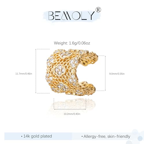Gold Ear Cuff for Women, 14K Gold Plated Single Non-Pierced Earring with Micro-Pave Cubic Zirconia Adjustable Open Ear Clip for Daily Wear & Special Occasions - color: ear cuff-S 003