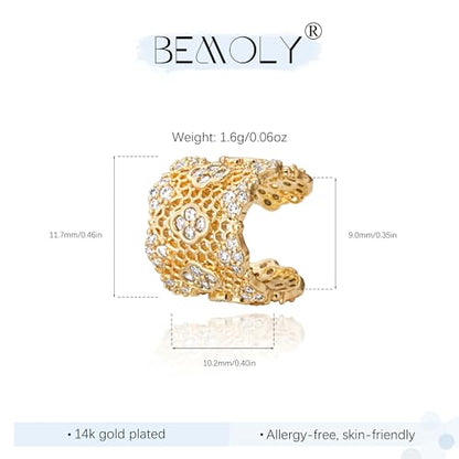 Gold Ear Cuff for Women, 14K Gold Plated Single Non-Pierced Earring with Micro-Pave Cubic Zirconia Adjustable Open Ear Clip for Daily Wear & Special Occasions - color: ear cuff-S 003