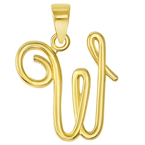 Jewelry America Solid 14k Yellow Gold Elegant Script Letter Cursive Initial Pendant - A to Z - style: W