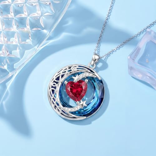 Birthstone Necklace for Women Crystal Moon and Star Pendant White Gold Celtic Moon Jewelry Birthday Graduation Gifts for Wife Her - style: Moon-7