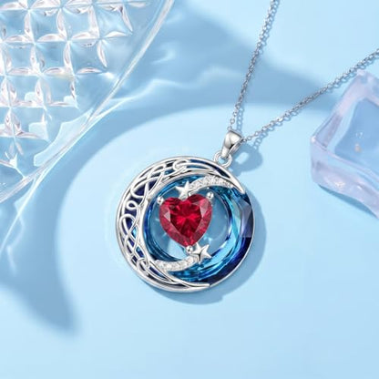 Birthstone Necklace for Women Crystal Moon and Star Pendant White Gold Celtic Moon Jewelry Birthday Graduation Gifts for Wife Her - style: Moon-7