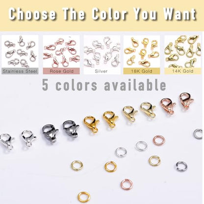 90Pcs Fadeless Lobster Claw Clasps (10mm) & Jump Rings for Jewelry Making, Necklace Bracelet Findings & Supplies (14K Gold Plated) - color: 14K Gold Plated
