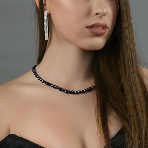 Natural Pearls Necklace, Freshwater Baroque Pearls Necklace for Women's Pearl Strand Choker Necklace 18K Gold Plated & S925 Sterling Silver Clasp White Necklace Chain - color: Black, 5-6mm, Silver Clasp