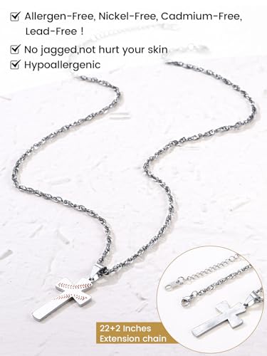 GOLDCHIC JEWELRY Sport Necklaces for Men Teen, Football Baseball Soccer Basketball Softball Necklaces with Stainless Steel Chain Athlete Jewelry Sports Fan Gift - color: Baseball Pattern Cross-Steel, style: NO Engraving