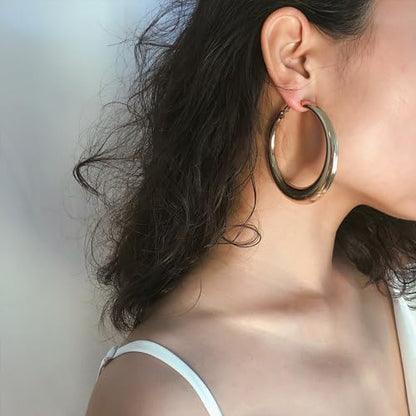 Large Hoop Earrings for Women Lightweight Chunky Earrings | Big Hoop Earrings for Women Chunky Jewelry 70s Outfits for Women - style: Hoop-G-02