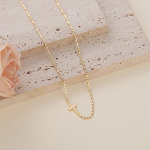 VIROMY Gold Cross Necklace for Women 14K Gold Plated Cute Sidways Cross Pendant Choker Necklaces Simple Trendy Everyday Jewelry for Women - style: Dainty Sideways-GD