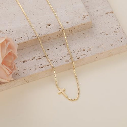 VIROMY Gold Cross Necklace for Women 14K Gold Plated Cute Sidways Cross Pendant Choker Necklaces Simple Trendy Everyday Jewelry for Women - style: Dainty Sideways-GD