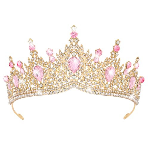 Casoty Pink Crystal Tiaras and Crowns for Women, Rhinestone Queen Headband Bridal Headpieces for Wedding Birthday Prom Quinceanera Pageant Party - color: Pink