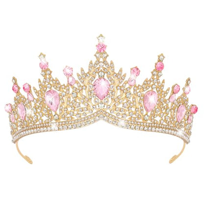 Casoty Pink Crystal Tiaras and Crowns for Women, Rhinestone Queen Headband Bridal Headpieces for Wedding Birthday Prom Quinceanera Pageant Party - color: Pink