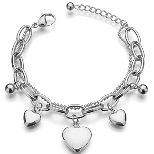 Jude Jewelers Stainless Steel Heart Charm Linked Chain Strand Bracelet - color: Silver