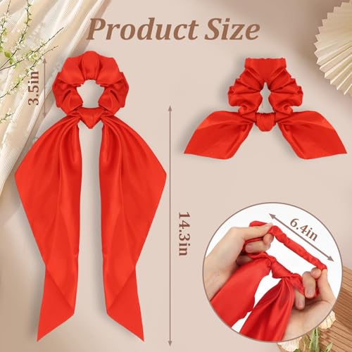 Silk Scrunchies Satin Silk Red Elastic Hair Scrunchies Ties Bows Ribbon Accessories Knotted Bows for Women Girls Hair Christmas Valentine's Day Gifts - color: Red