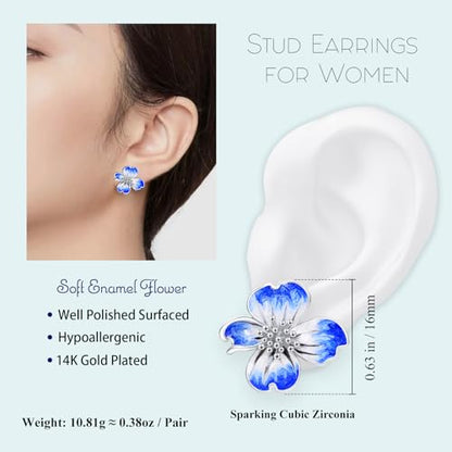 Clip on Earrings Women, 14K Gold Plated Earrings for Sensitive Ears, Fashion Women's Earrings Jewelry Birthday Gift for Wife Grandma Daughter Girls on Christmas Thanksgiving - color: Silver Blue Earrings