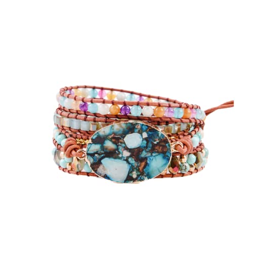 YGLINE Boho Handmade Natural Stone Wrap Bracelets Jasper Crystal Beads Bracelet Jewelry - color: green jasper 3