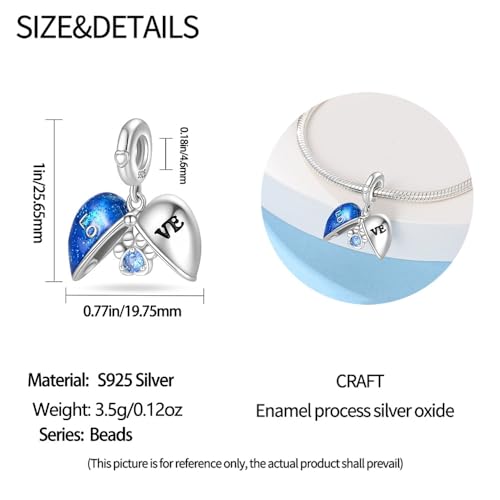 LNQOBU 925 Sterling Silver Charms for Bracelets Dangle Pendant fit Pandora Bracelets or Necklaces Jewelry Woman Gift Beads Charm (With one Spacer Beads) - style: Blue Heart Pendant Charm