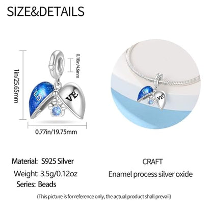 LNQOBU 925 Sterling Silver Charms for Bracelets Dangle Pendant fit Pandora Bracelets or Necklaces Jewelry Woman Gift Beads Charm (With one Spacer Beads) - style: Blue Heart Pendant Charm