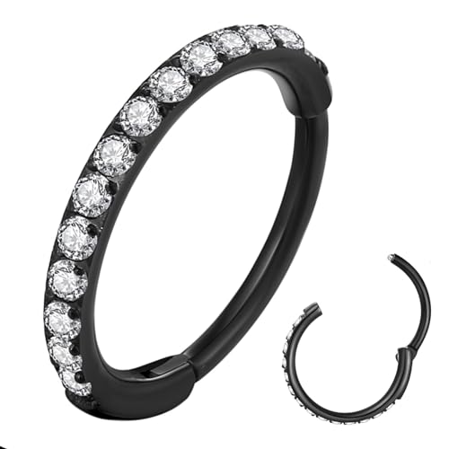 ORANGELOVE 20G 18G 16G Clear CZ Nose Ring Hoop 316L Surgical Steel Seamless Silver Septum Ring Clicker Jewelry Cartilage Earring Ear Piercing Hoop Earrings for Women Men Helix Rook Lobe Conch Tragus Daith Lip Hinged Piercing Jewelry with Cubic Zirconia -