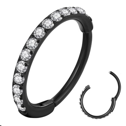 ORANGELOVE 20G 18G 16G Clear CZ Nose Ring Hoop 316L Surgical Steel Seamless Silver Septum Ring Clicker Jewelry Cartilage Earring Ear Piercing Hoop Earrings for Women Men Helix Rook Lobe Conch Tragus Daith Lip Hinged Piercing Jewelry with Cubic Zirconia -