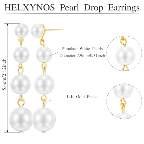 Long Chain Pearl Dangle Earrings for Women | 4Pcs Pearls, 14K Gold Plated, Dainty Tassel Drop, Lightweight Pearl Dangly Earring, Wedding Jewelry Gifts - color: Gold-Large