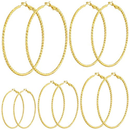 4/10 Pairs Stainless Steel Gold Silver Plated Hoop Earrings Hypoallergenic Dainty Big Small Hoops Earrings Set for Women - color: 5 Pairs Gold Plated Filigree Hoop Earrings Set
