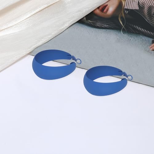 Anmpab Large Matte Round Hoop Earrings for Women Retro Geometric Pierced Neon Color Circle Dangle Earrings Party Jewelry - color: Blue