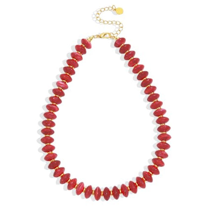 Resin Chunky Beaded Necklace for Women,Vacation Jewelry | Acrylic Beads,Boho Summer Beach Handmade Jewelry,Trendy Bold Statement Beaded Necklace,Birthday Gift for Women - color: Red