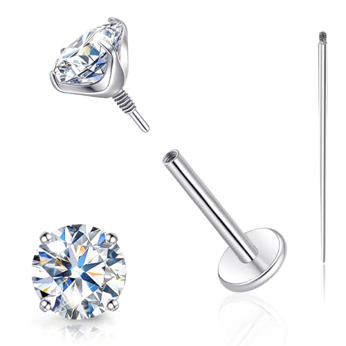 Limerencia Moissanite Internal Thread 18G Titanium Earrings, Hypoallergenic F136 Titanium Flat Back Piercing Studs, VVS1 Lab-created Moissanite Studs for Women Men Tragus Helix Cartilage Conch Labret - color: Silver, size: 5mm-1ct(0.5ct Each)