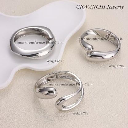 Giovanchi Chunky Gold Bangle Bracelets for Women | 14K Gold Plated Cuff Bracelets, Stackable Dainty Gold Bracelet Sets, Non Tarnish Fashion Jewelry Gift - style: B3-Silver