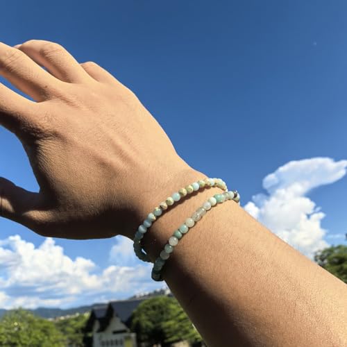 4mm 6mm 8mm Healing Crystal Bracelets for Women Men Natural Stone Beaded Stretch Bracelet Handmade Gemstone Reiki Spiritual Jewelry Gifts - color: Amazonite+Agalmatolite Jasper-Lucky, size: 4mm