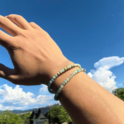 4mm 6mm 8mm Healing Crystal Bracelets for Women Men Natural Stone Beaded Stretch Bracelet Handmade Gemstone Reiki Spiritual Jewelry Gifts - color: Amazonite+Agalmatolite Jasper-Lucky, size: 4mm