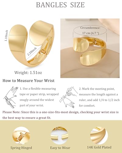 Bangle Bracelets for Women | 14K Gold Plated Trendy Wide Bracelets | Hinged Arm Cuff Bangles Chunky Bracelet for Women - color: Style P-Gold Plated Bangles