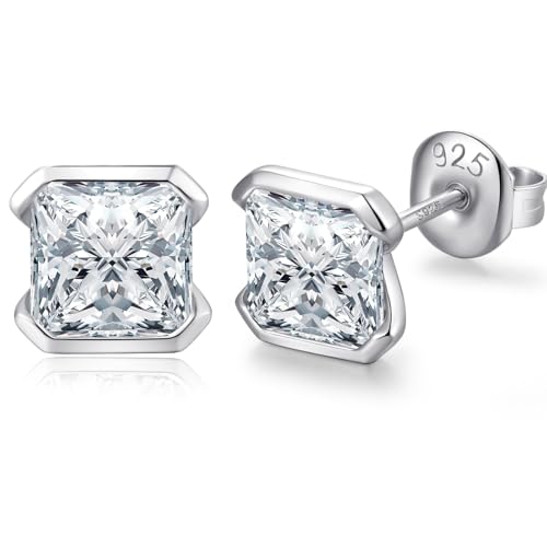 Brilliant Heart-cut/Oval-cut/Trillion-cut/Cushion-cut/Emerald-cut/Marquise-cut Stud, 925 Sterling Silver Cubic Zirconia Stud Earrings for Women Men - style: G-Square-cut-silver