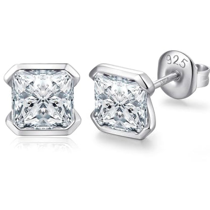 Brilliant Heart-cut/Oval-cut/Trillion-cut/Cushion-cut/Emerald-cut/Marquise-cut Stud, 925 Sterling Silver Cubic Zirconia Stud Earrings for Women Men - style: G-Square-cut-silver