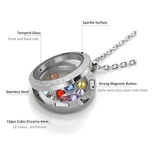 Jovivi 25mm/30mm Living Floating Memory Glass Locket Necklace - Stainless Steel Secure Buckle Closure - color: 25mm(Matte Locket)