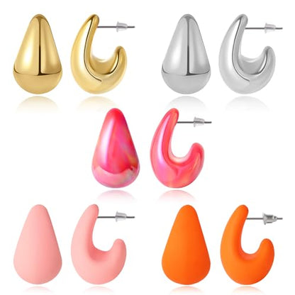 LETFLY 3/4/5 Pairs Teardrop Earrings for Women, Silver Plated Hypoallergenic Chunky Open Drop Hoop Earrings Set, Fashion Anniversary Birthday Jewelry Gifts for Women - color: Multicolor D