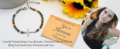 Dainty Bracelets for Women Paperclip Chain Bangles Handmade Tiny Cute Oval and Round Beaded Bracelet 316L Stainless Steel Jewelry Gift for Best Friend - style: Cross-You are Awesome
