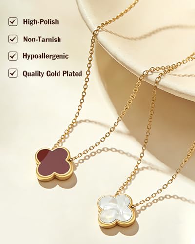 Four Leaf Clover Necklace 18K Gold Plated Necklaces for Women Lucky Flower Pendant Adjustable Link Chain Stainless Steel Dainty Trendy Simple Jewelry Gifts for Women - color: 1G-Red+White