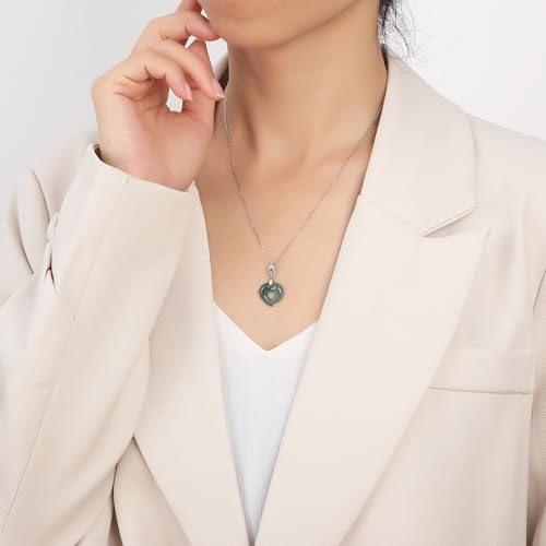 Real Green Jade Pendant Necklace for Women Donut/Heart/Clover/Teardrop/Rose/Lotus Flowers Genuine Jadeite Jewelry with Gold Plated 925 Sterling Silver Chain - style: Peach Silver Necklace