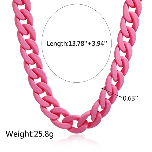 Fashion Multicolor Acrylic Figaro Chain Necklace Cuban Thick Chunky Resin Link Curb Chain Necklace for Women Girl Party Festival Jewelry - color: F red