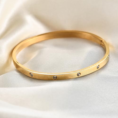 MYNENEY Womens Bracelets Stainless Steel Pave Cubic Zironia Stackable - color: 4mm-Crystal Gold, size: 7 Inch