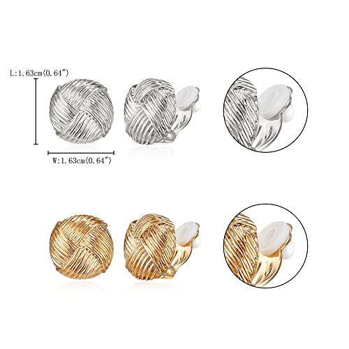 FANZE 2 Pairs Matte Gold Sliver Clip on Earrings for Women No Piercing | No Piercing Button Earring Comfortable Fashion Jewelry Gift - color: Set-7