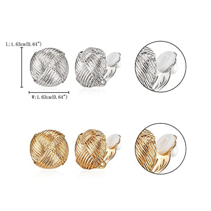 FANZE 2 Pairs Matte Gold Sliver Clip on Earrings for Women No Piercing | No Piercing Button Earring Comfortable Fashion Jewelry Gift - color: Set-7