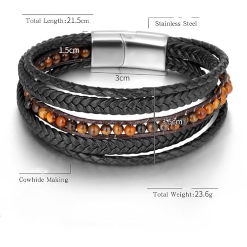 YGLINE Leather Wrap Bracelets for Women, Boho Multi-Layer Stone Beads Cuff Bracelet Jewelry - color: tiger eye