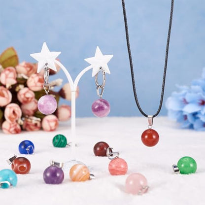 50Pcs Chakra Round Stone Pendants Mixed Healing Crystal Quartz Gemstone Charms for Necklace Jewelry Making Hole: 2x7mm - color: 6-Mixed Color-Ball-Random