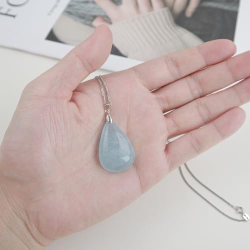 iSTONE 925 Sterling Silver Natural Crytral for Womens Pendant Necklace, Gemstone Birthstone with 17.8" Silver Chain Ladies - color: Aquamarine