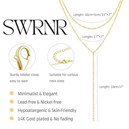 Lariat Necklace for Women, Dainty 14K Gold/Silver Plated Long Necklaces for Women Trendy Simple Layered Y-Shaped Pendant Necklace Adjustable Fashion Jewelry Gift - color: Gold, style: Lip Chain