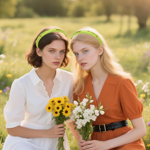 CURASA Padded Headband For Women Cute Non Slip Head Band Soft Sponge Hairband Green Trendy Satin Hairbands Fashion Gold Metal Bow Decorative Hair Hoop Comfortable Elastic Yoga Hair Accessories