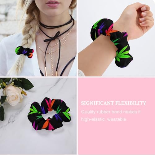 Coil Hair Ties for Thick Hair Trippy Neon Weedleaf Leaves, Strong Hold Spiral Scrunchies, No-Crease Ponytail Holder for Women with Long or Thick Hair - color: Style (860)