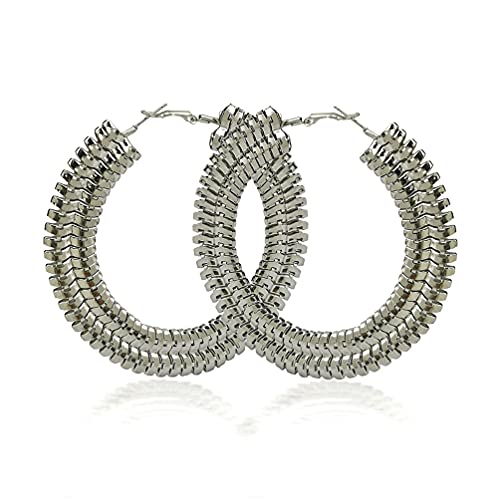 Extra Large Chunky Cuban Hoop Earrings Geometric Double Layered Round Loop Earrings for Women Prom Party Festival Jewelry (80mm silver) - size: 80mm silver