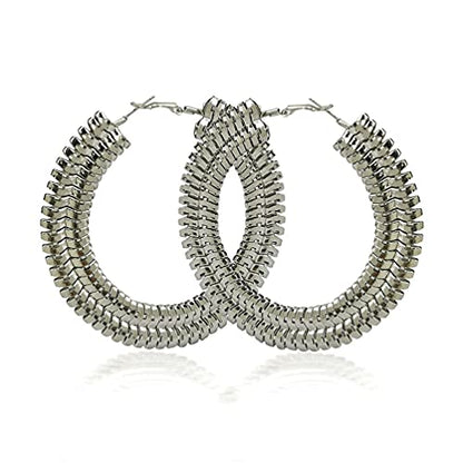 Extra Large Chunky Cuban Hoop Earrings Geometric Double Layered Round Loop Earrings for Women Prom Party Festival Jewelry (80mm silver) - size: 80mm silver